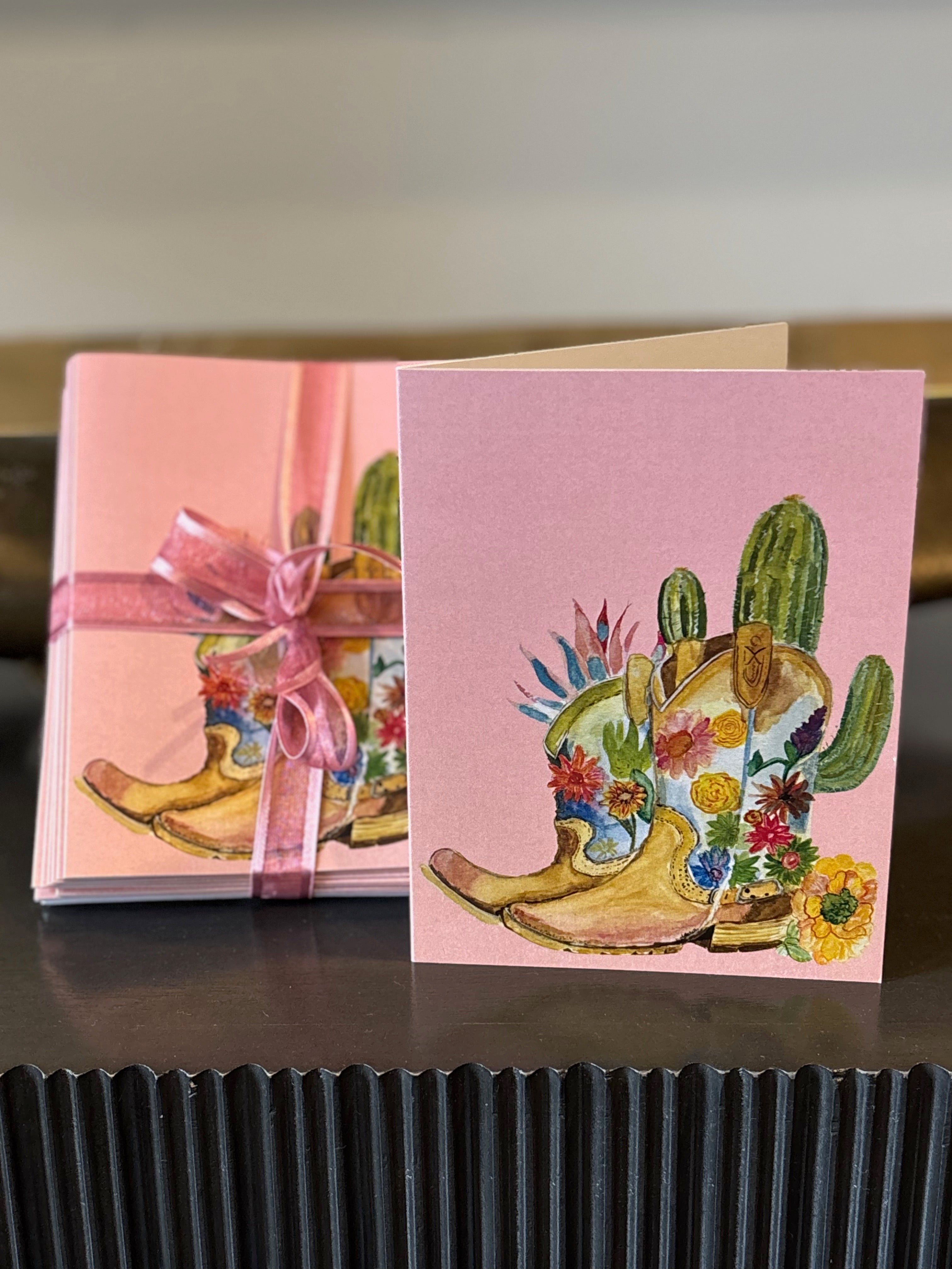 BOOTS IN PINK - SET OF 10 GREETING CARDS